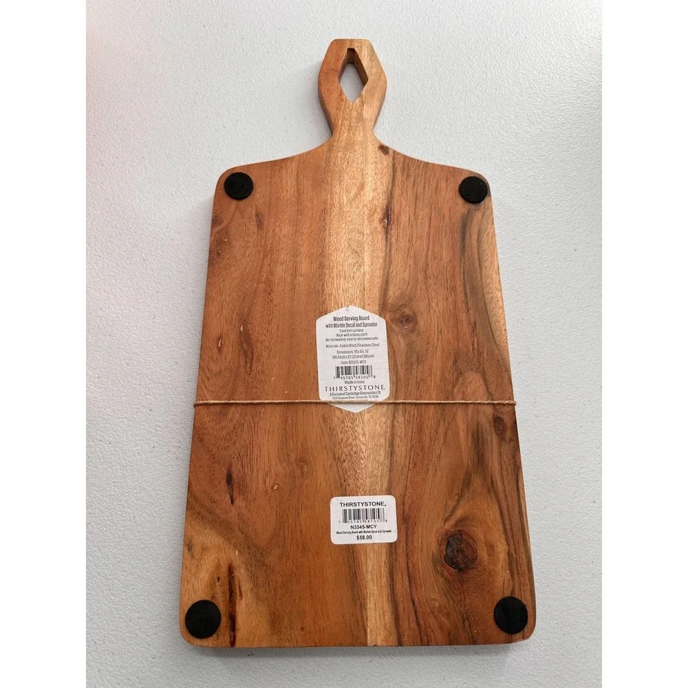 Thirstystone Acacia Wood Serving Board Marble Inlay Detail Spreader Charcuterie‎